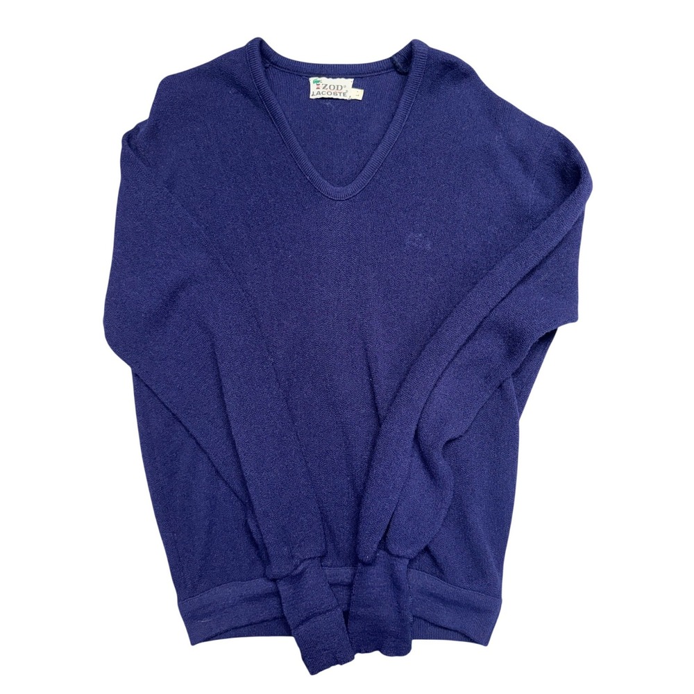 Vintage Izod Lacoste Mens Purple V-Neck Knit Sweater 1960s Large